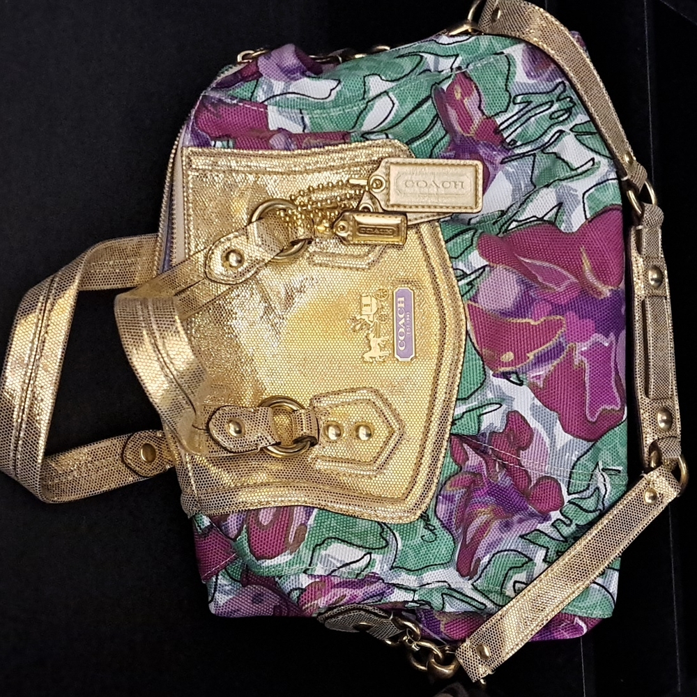 Rare Authentic Coach Gold & Floral Audrey Bag